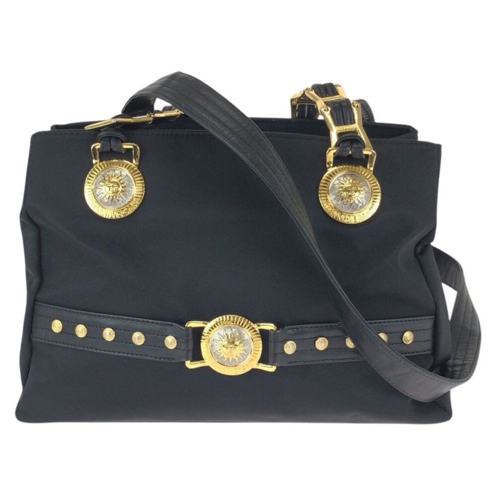 Versace Nylon Leather Shoulder Tote Bag